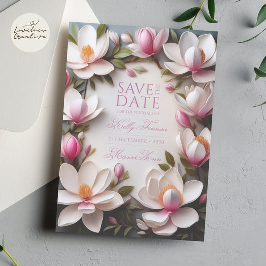 Magnolia Flowers Invitation Template | Weddings, Save the Date, Anniversary, Garden Party | Instant Download | Easy-to-Edit