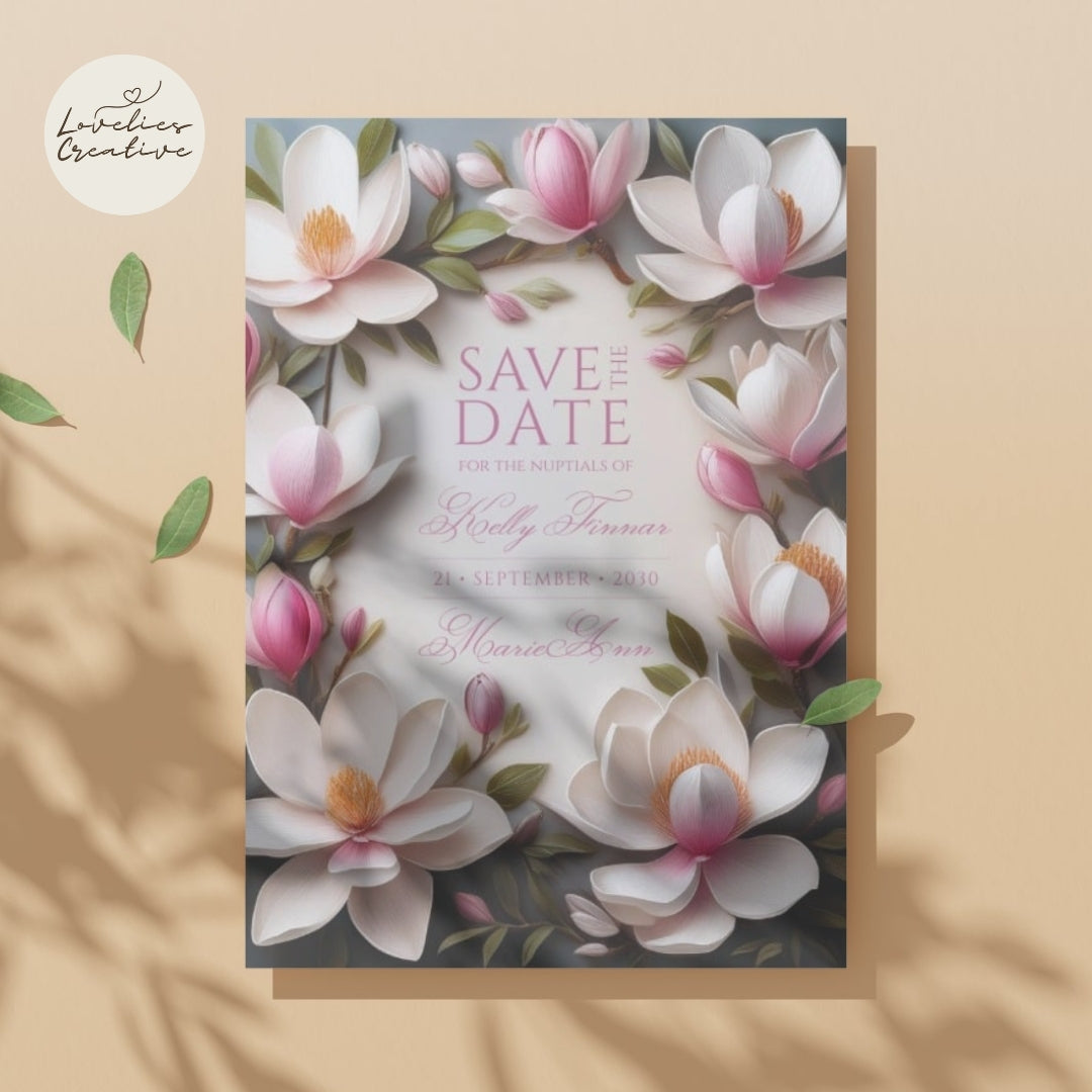 Magnolia Flowers Invitation Template | Weddings, Save the Date, Anniversary, Garden Party | Instant Download | Easy-to-Edit