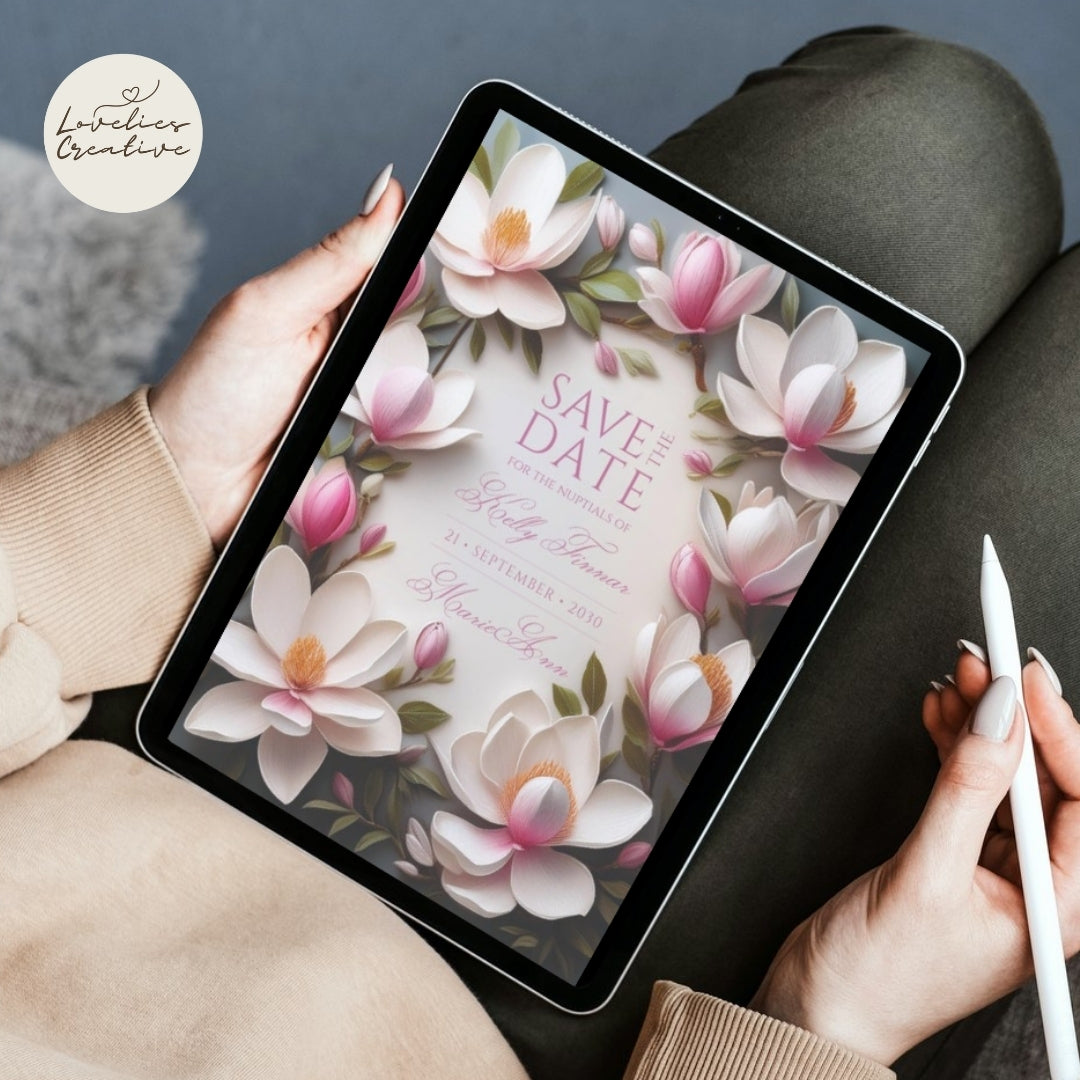 Magnolia Flowers Invitation Template | Weddings, Save the Date, Anniversary, Garden Party | Instant Download | Easy-to-Edit