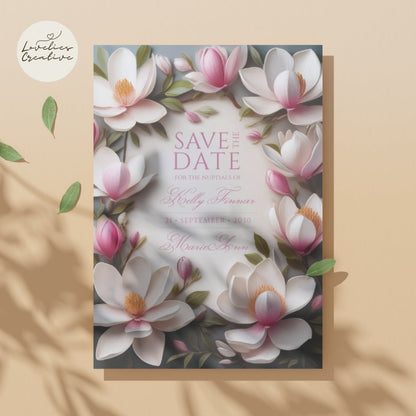 Magnolia Flowers Invitation Template | Weddings, Save the Date, Anniversary, Garden Party | Instant Download | Easy-to-Edit