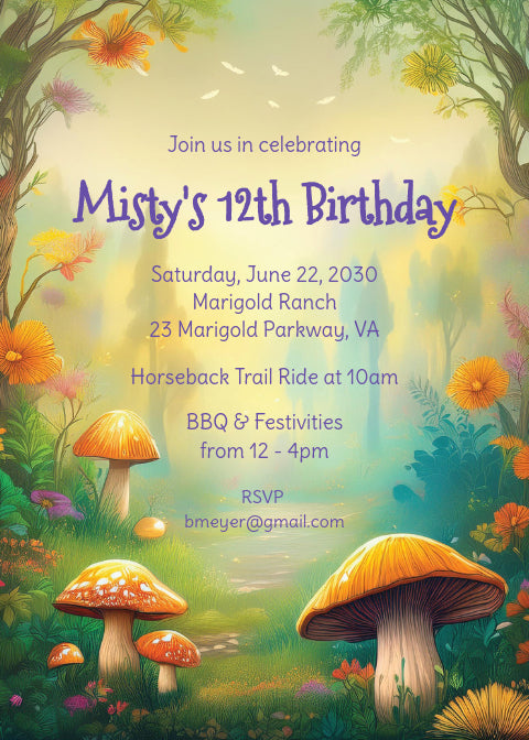 Enchanted Mushroom Forest Invitation for Birthday, Themed Parties and more! Instant Download | Digital Invite | Easy-to-Edit